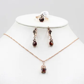 

Rose gold tri-color AAA zircon earrings necklace ring set bride 585 gold necklace earrings ring stylish ladies holiday party jew