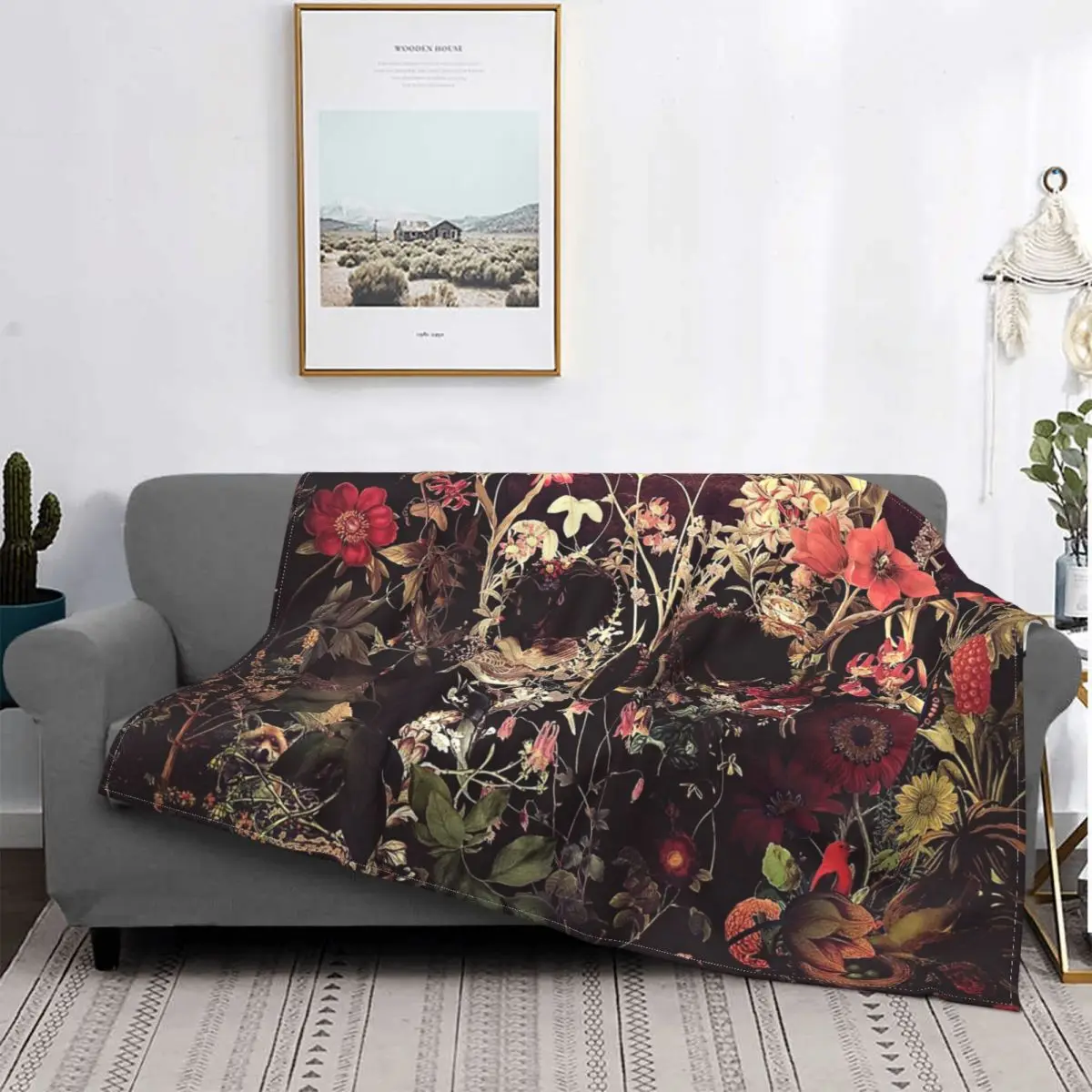 

sugar Bloom Skull Blanket Fleece Spring Autumn halloween flower Multi-function Super Soft Throw Blanket for Bed Office Bedspread