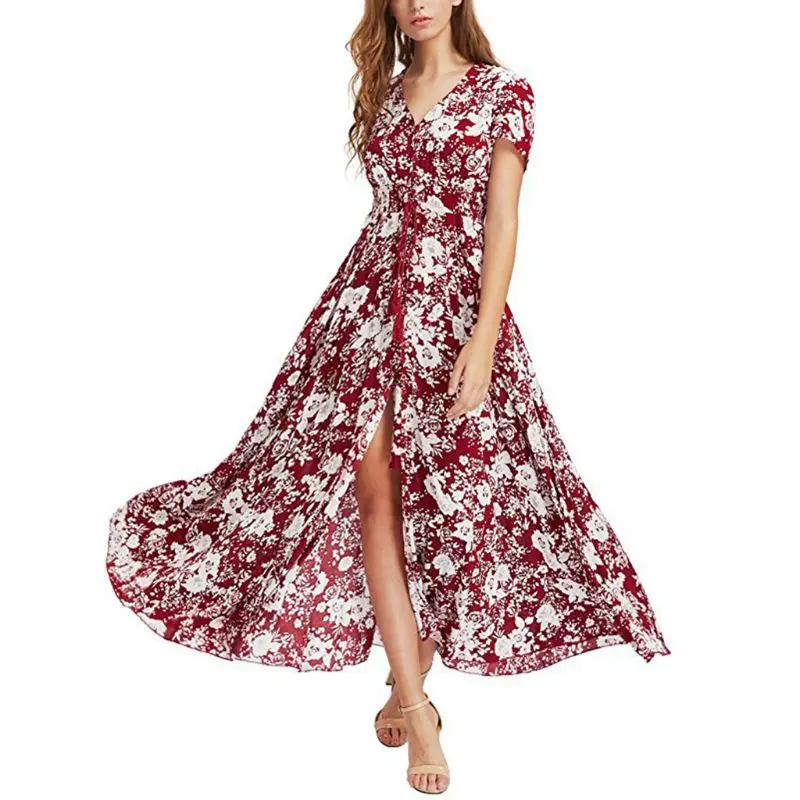 Flowy Dress Bohemian Floral Print 