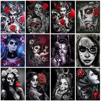 

halloween diamond painting sugar skull mosaic art picture ghost women embroidery cross stitch stones picture puzzle wall decor