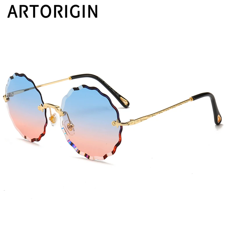 Роскошные круглые солнцезащитные очки для женщин, брендовые дизайнерские солнцезащитные очки без оправы для женщин, модные солнцезащитные очки Rosie