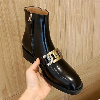 

High Quality Genuine Leather Ankle Boots For Women New Autumn Winter Zipper Black Shoes Woman Fashion Casual Chelsea Boots 34-39