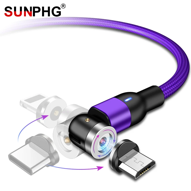 

SUNPHG Private mode 540 degree rotation Magnetic Cable Micro usb Charging Wire LED USB C Type C Cable for ios type c micro
