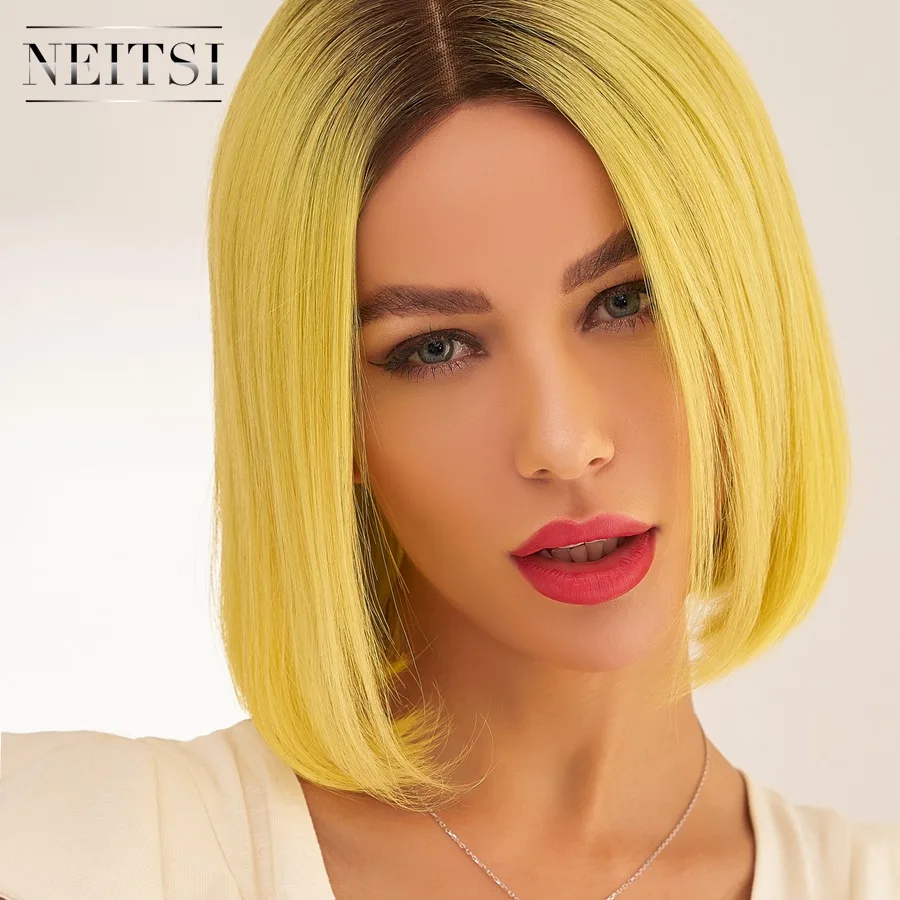 Neitsi Pre Plucked Half Lace Remy Human Hair Bob Wigs Natural Hairline Short Wig 10" 12" 150% Denisty 130g/pc NEON Ombre Color