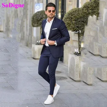 

SoDigne Men Suits Slim Fit Business Uniform Suit Wedding Groom 2 Piece Jacket Pants Notch Lapel Formal Casual Suit