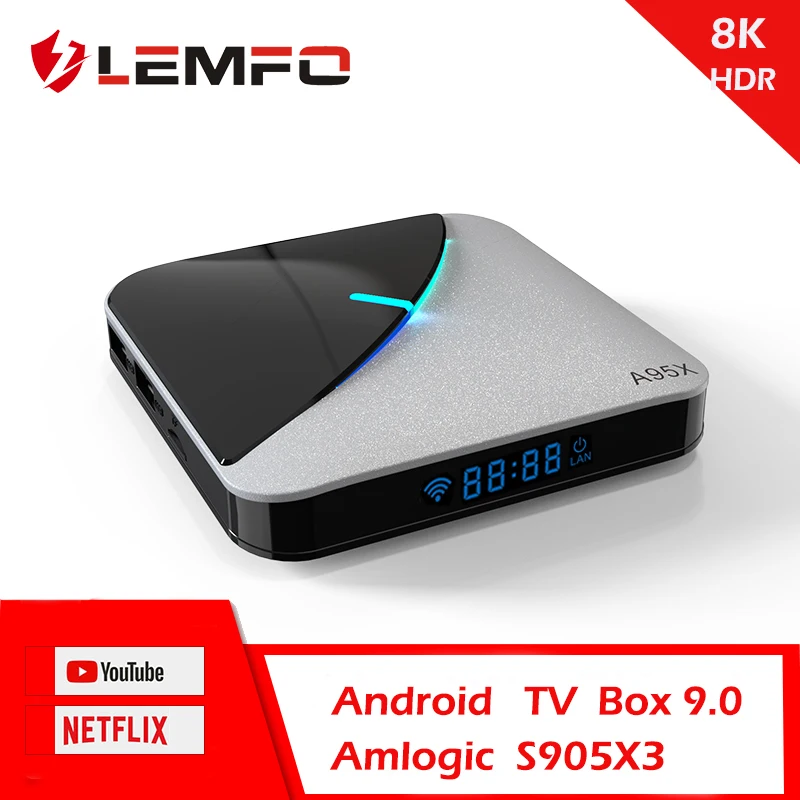 ТВ-приставка LEMFO S905X3 Android 9,0 8K RGB светильник A95XF3 Air 4 Гб Ram 64 Гб Rom Wifi Bluetooth 4,0 YouTube 4K Netflix Android tv приставка