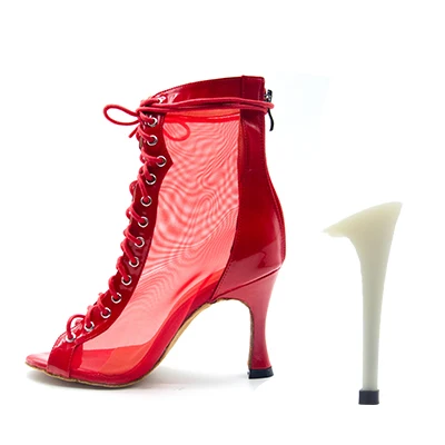 Women Dance Boots For Ladies High Heel Flannel Ballroom Modern Dance Shoes Black  Gilrs Soft Sole Bachata Salsa Dancing Shoes RED-11CM