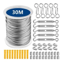 

15/25/30 Meter Steel PVC Coated Flexible Wire Rope Soft Cable Stainless Steel Clothesline Diameter 2mm Kit