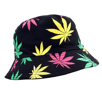 

1PCs Print Maple Leaf Panama Bucket Hat Women Men Street Hip Hop Cap Couple Flat Fisherman Hats Fashion Summer Leaf Caps