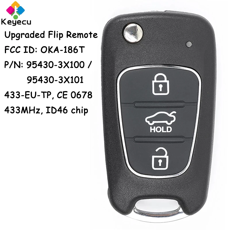 

Обновленный ключ KEYECU для автомобиля с дистанционным управлением и 3 кнопками, 433 МГц, ID46 чип для Hyundai Elantra 2011 2012 2013 Fob FCC # OKA-186T