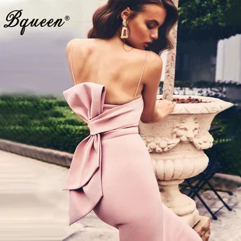 

Bqueen 2020 Summer New Fashion Sexy Women Spaghetti Straps Sleeveless Blackless Bow Bandage Dress Sheath Party Club Dress
