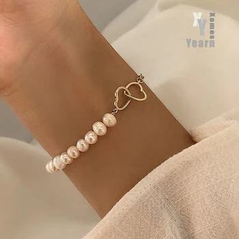 Stainless Steel Hear Splicing Pearl Bracelets For Woman