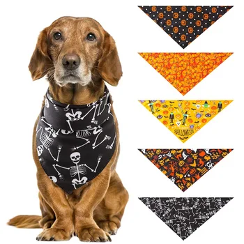 

Pet Dog Bandanas Pumpkin Printed Scarf Halloween Pet Bandana For Dog Cotton Washable Collar Cat Dog Scarf Large Dog Accessories