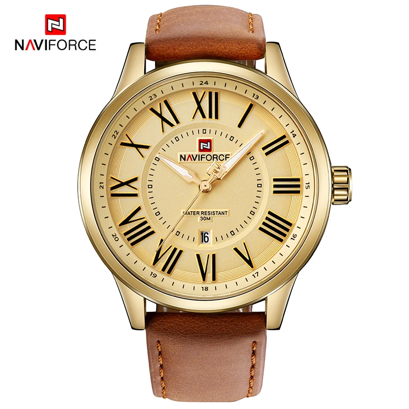 NAVIFORCE Casual Fashion Male Watches Classic Mens Waterproof Quartz Calendar Wristwatch Luxury Gold Man Clock Relogio Masculino 