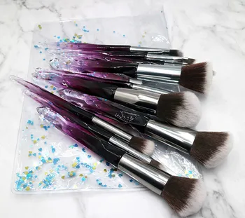 

Tansparent Crystal Handle Makeup brush sets Colorful Loose powder brush Eye shadow brush beauty with OPP Storage Pack Bag