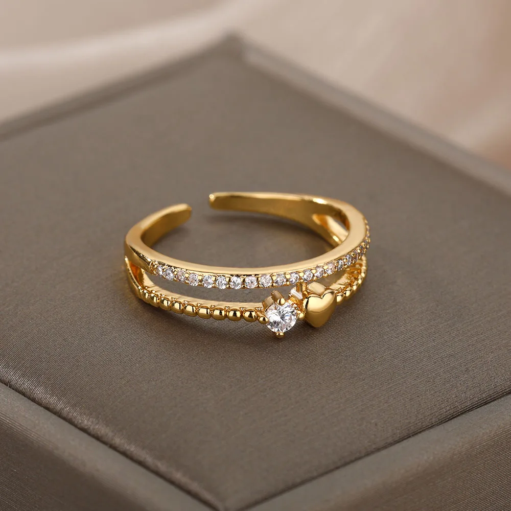 Zircon Heart Rings Double Stackable Bridal Sets