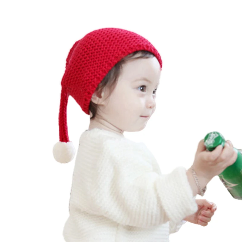 

Sparsil Kids Winter Ponytail Hat Knitted Warm Caps Pom Cute Baby Boy Christmas Candy Hat Spring Autumn Plush Elastic Beanies