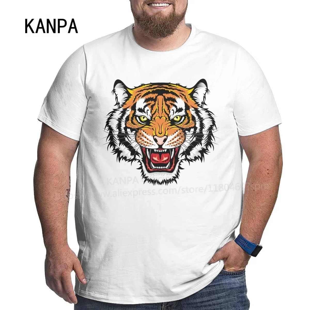 

Футболка Kanpa из 100% хлопка с 3D тигром для больших мужчин, мужская одежда с рисунком, топы для тренировок, размер d, приблизительный размер 6XL