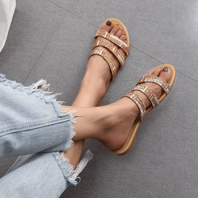 YMECHIC 2019 Retro Casual Beach Ladies Summer Shoes and Sandals Flat Heel Narrow Band Flip Flops Women Slides Large Size Shoe | Обувь