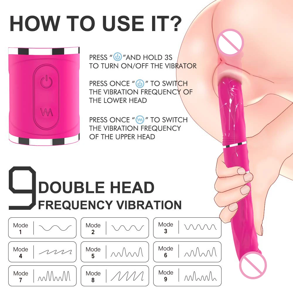 Remote Control Double Head Dildo Vibrator Rechargable Clitoral G-point Stimulator Vaginal Massager Sex Toys for Woman Lesbians 5