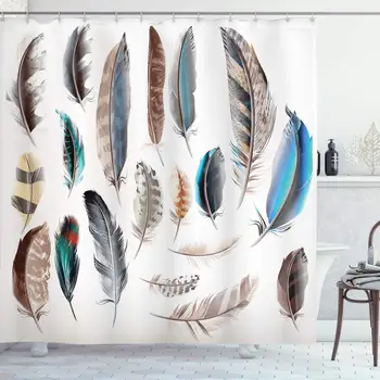 

Feathers Shower Curtain Western Feather Setting Pigmented Bird Body Parts Growth Nature Design Polyester Fabric Bathroom Decor