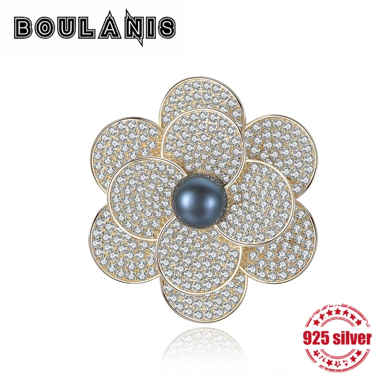

BOULANIS S925 sterling silver brooch 3A zircon natural retro flowers personalized fashion wild high-end to send love gifts