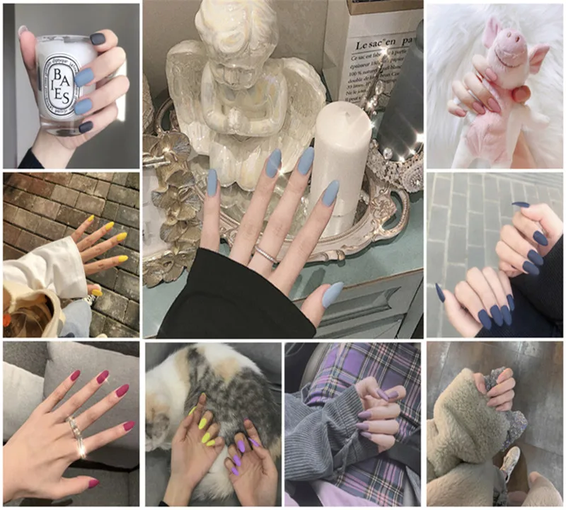 

New mutiple matte pure color false nails 24pcs lady full nail tips middle-long size cute fake nails bride