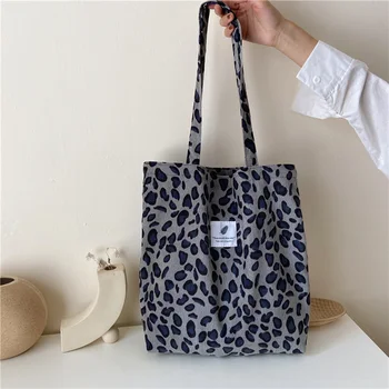 

Autumn Winter Women Corduroy Shoulder Bags Casual Animal Pattern Totes Shopping Square Handbags Large Capacity Top-handle Bags