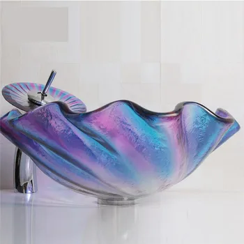 

Bathroom Toughened Glass Sinks Washbasin Bathroom Tempered Glass Hand Painted Waterfall Washbasin Creative Dream Whirlwind Platf