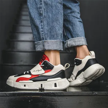 

Street Style Sneakers Men 2020 Spring Pu Leather Chunky Shoes Breathable Waterproof Outdoor Walking Sneakers Men Running Shoes