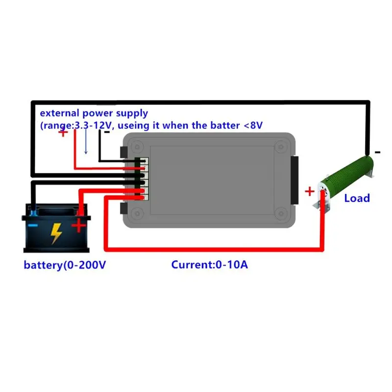 DC мультиметр 0-200V 0-10A Батарея тестер Вольтметр Амперметр Мощность Напряжение текущее сопротивление Ёмкость энергии счетчик времени монитор