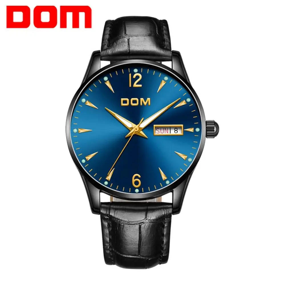 

Men's Watches Auto Date Luminous Hands Genuine Leather 30M Waterproof Clock Man Quartz Watches Men Fashion Watch DOM M-11BL-2M89