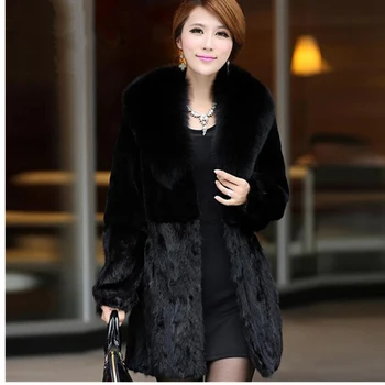 

Artificial size Women Plus Fur Coats Female Fox fur collar Fur Coats Mothers leather rabbit fur coat Winter Jackets Warm Coat