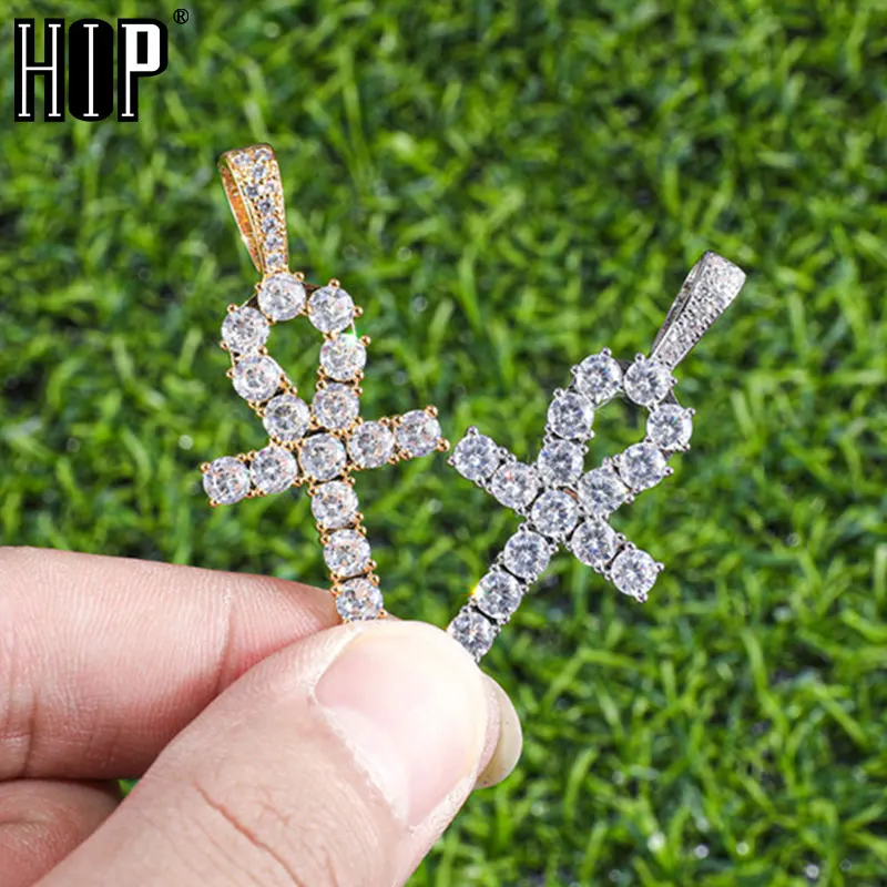 Хип хоп серебряный цвет Bling CZ Ankh крест ледяной Кубический Цирконий ожерелья и