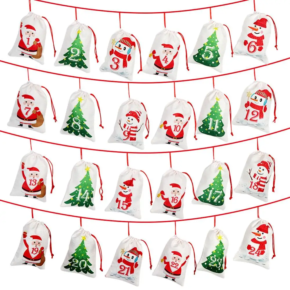 OurWarm 24/31 шт. цифры мешок рождественских приключений украшение для календаря DIY Рождественский календарь рождественские украшения для дома подарок на год - Цвет: 1-24
