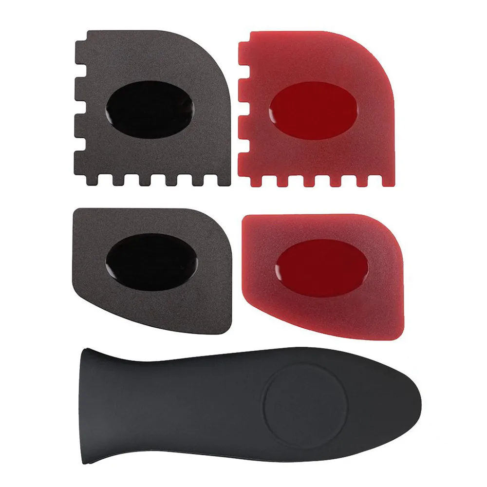 

5pcs Set Durable Grill Pan Scrapers with Silicone Hot Handle Holder Cookware Kitchen Cleaning Oil Dirt Scraper Cleaner drop ship