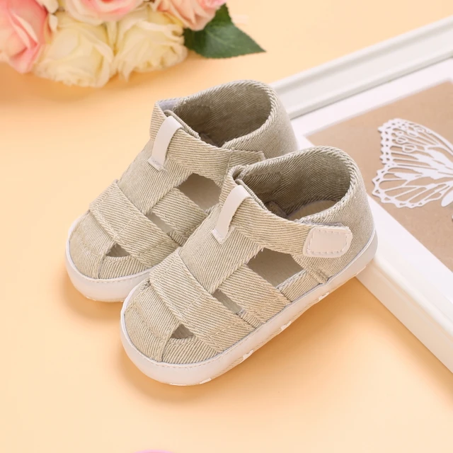 2021 NEW 0-18Months Kids Newborn Baby Boys Fashion Summer Soft Crib Shoes First Walker Anti Slip Sandals Shoes Soft Sole B202 Khaki