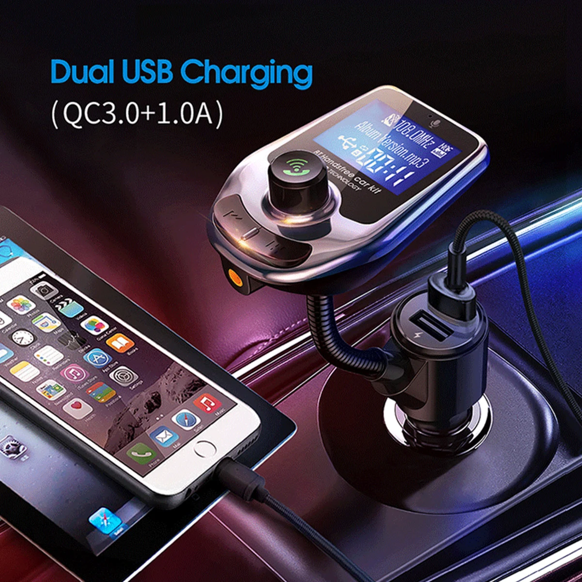 Автомобильный комплект fm-передатчика, беспроводной Bluetooth MP3-плеер QC3.0, быстрое зарядное устройство, поддержка звонков в режиме громкой связи для большинства транспортных средств 12 В/24
