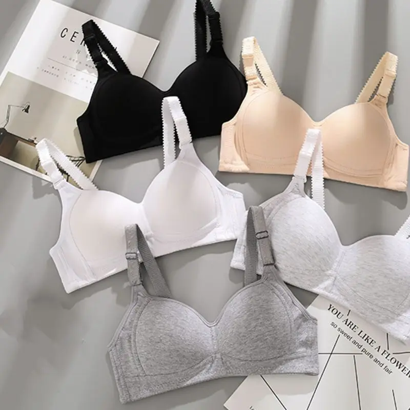 Teenage Girl Detachable Strap Cotton Bra Underwear Wireless Thin Padded Bralette Y1AC