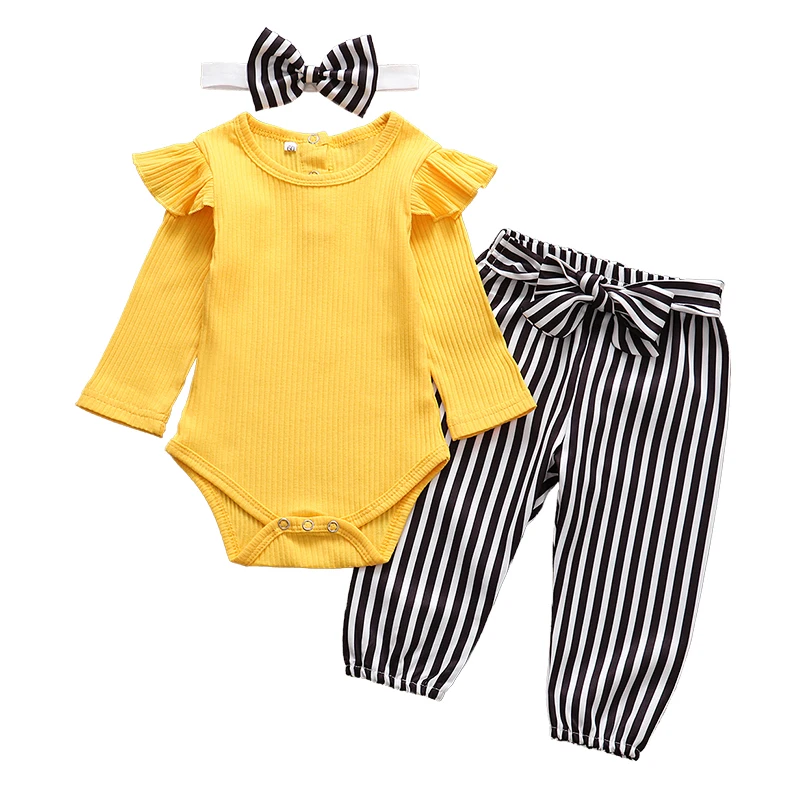 sun baby clothing set Autumn Baby Girl Clothes Sets Fashion Toddler Outfits Long Sleeve Tops Flower Pants Headband Cute 3Pcs Newborn Infant Clothing Baby Clothing Set for boy Baby Clothing Set