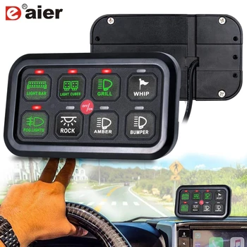 

Auto 8 Gang Switch Panel Electronic Relay System with Circuit Control Box Waterproof Fuse Relay Box Wiring Harness Label Sticker