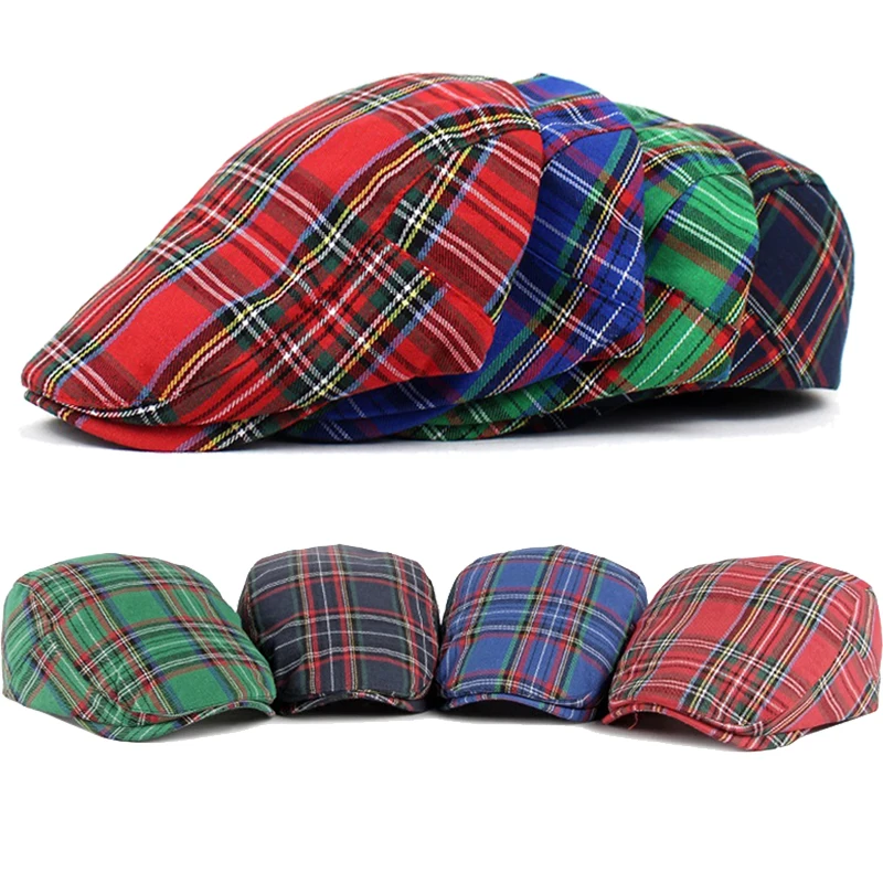 golf beret cap Women Plaid Berets Hat Men French Style Cap Cotton Plaid Visors Red Green Blue Duckbill Herringbone Flat Cap Ladies Winter Hat men's french beret