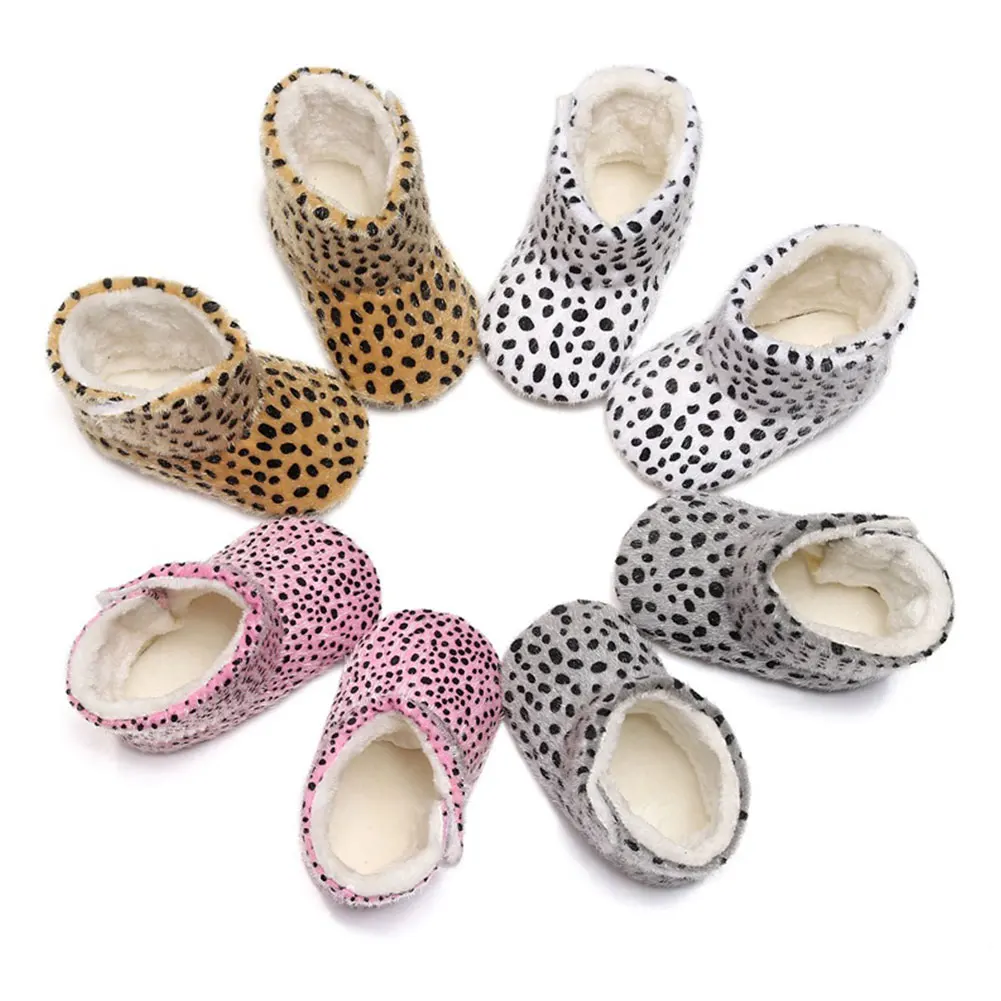 

Baby Leopard Snow Boots, Soft Sole Winter Warm Plush Booties Anti-Slip Infant Prewalkers for Boy Girl