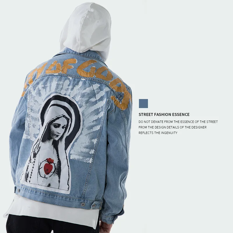 

Europe And America Popular Brand Spring And Autumn New Style MEN'S Wear Hand-Painted Saint Oil Painting Men Jacket Coat