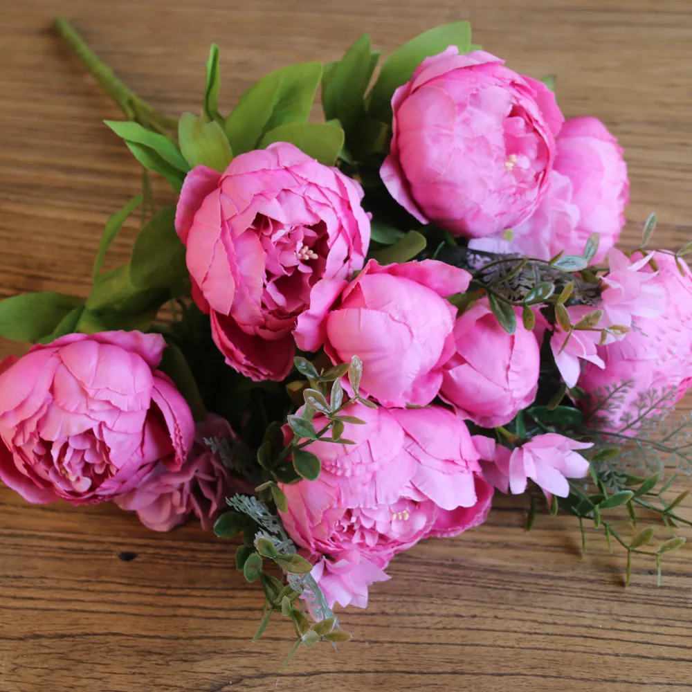 purple 1Bunch European Artificial Peony Decorative Party Silk fake Flowers Peonies For Home Hotel decor DIY Wedding Decoration wreath - Цвет: purple