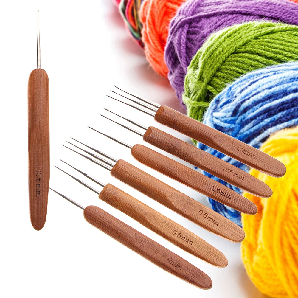 1Pc Bamboo Handle Crochet Needles Micro Hooks Dreadlocks Braids Hair Making Tool
