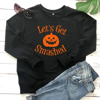 

Let's Get Smashed Pumpkin Graphic Sweatshirt Women Fashion Halloween Stylish Pullover Streetwear Funny Festival Jumper Drop Ship