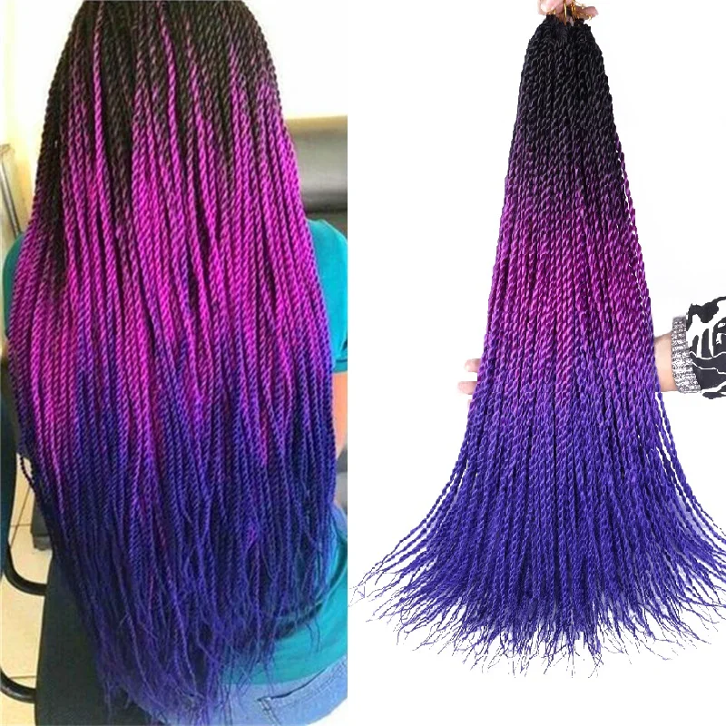 

Colorful Senegalese Twist Braids Hair Extensions 24 Inch 20 Strands Long High Temperature Synthetic Ombre Crochet Braiding Hair
