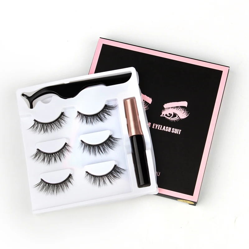 Magnetic Natural False 3D Mink Repeated Use Waterproof Liquid Eyeliner With Tweezer Makeup Set fake eyelashes