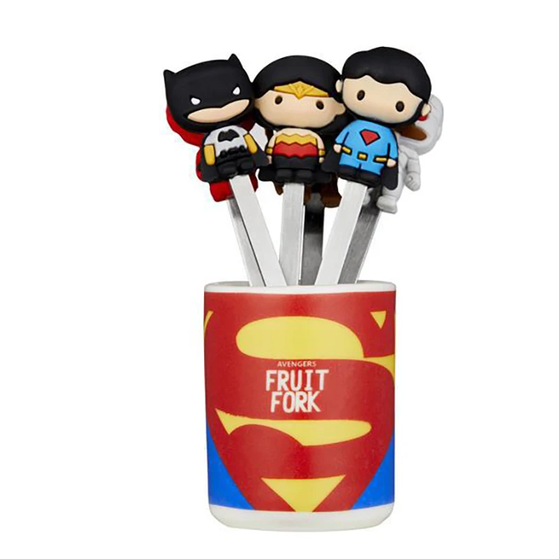 

6 PCS/Set Mini Stainless Steel Cartoon Hero Fruit Food Forks Small Dessert Pick Fourchette For Kids Party Decoration Accessories
